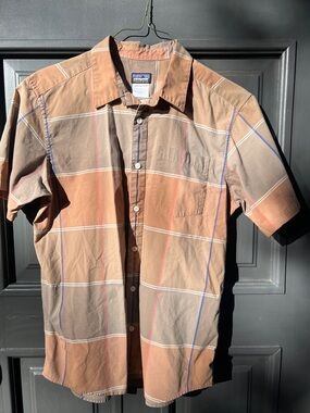 Patagonia Short-Sleeve Plaid Button-Down Shirt in Brown and Tan